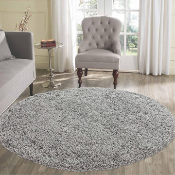 Oxford OXF00 Plain Plush Soft Stain-Resistant Textured Polypropylene Shaggy Grey Round Rug-Desire Rugs-Rug Love - The Most Loved Rug Store